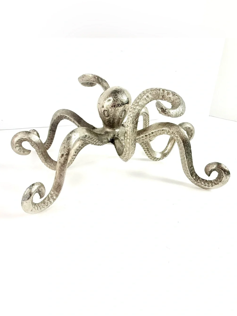 Vintage Octopus Pewter Finish Shelf Decor Coastal Nautical Statue Metal Design